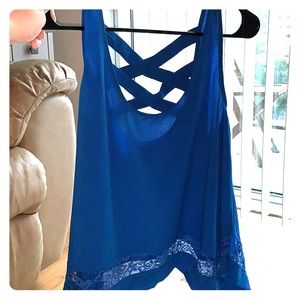 Blue tank top with lace detail